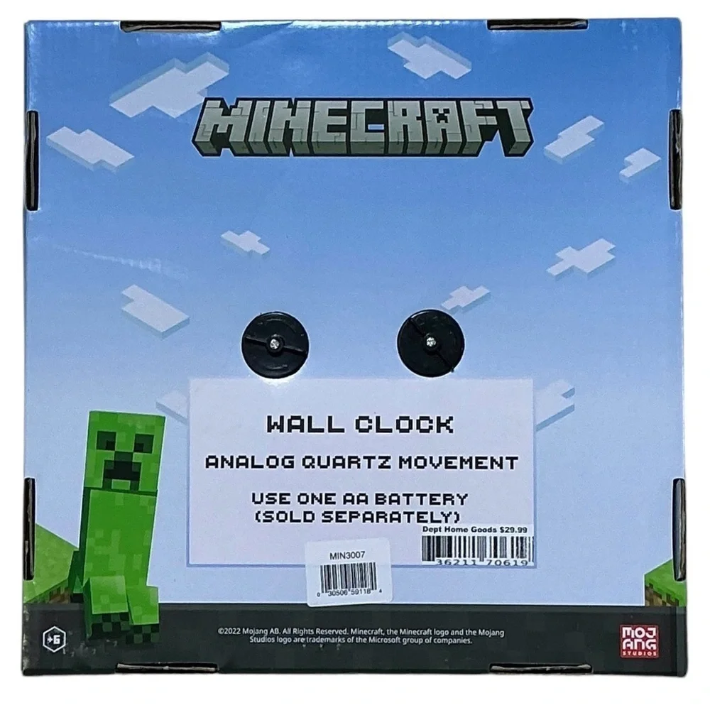Minecraft Wall Clock Analog Quartz Battery Operate Gamer Gift 11 In Square Gray